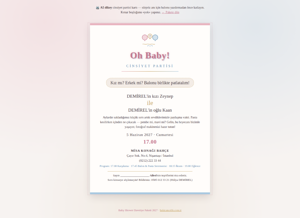 Baby Shower Davetiye Paketi 2027