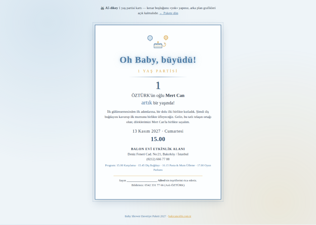 Baby Shower Davetiye Paketi 2027