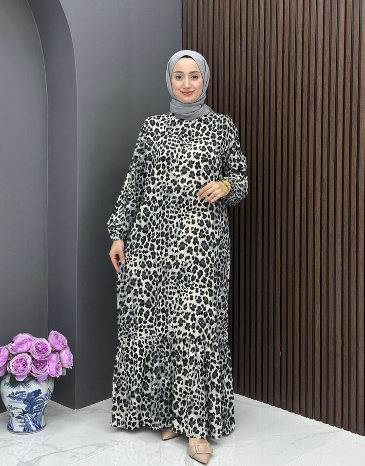 Leopar Desenli Elbise