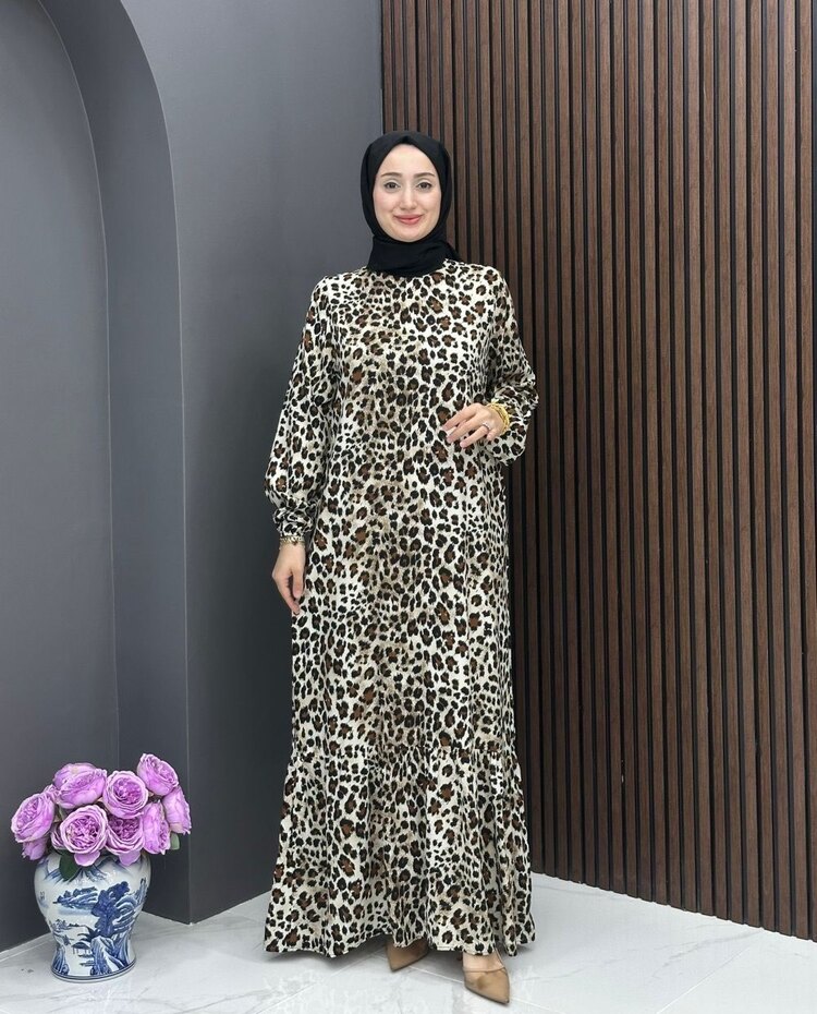 Leopar Desenli Elbise
