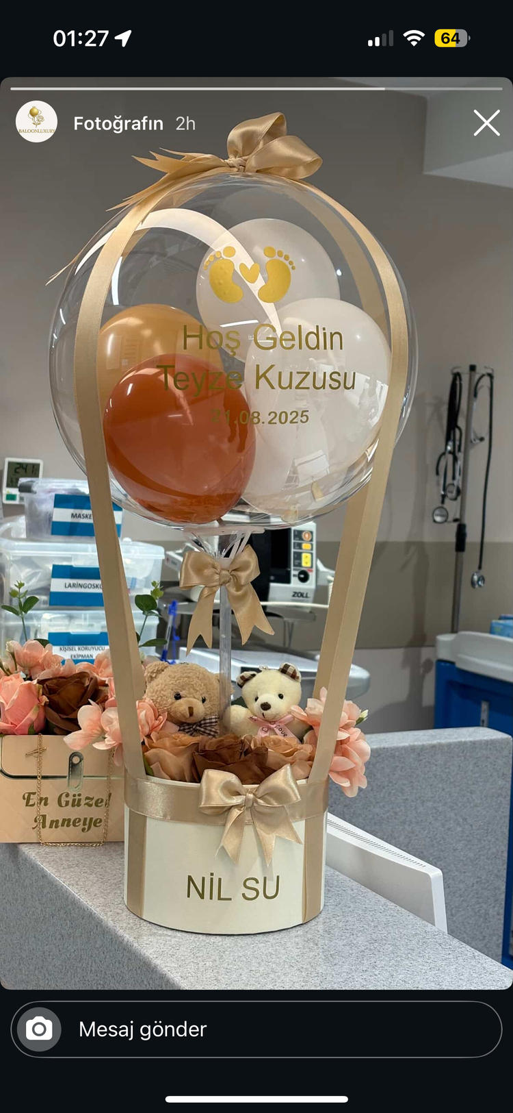 Peluşlu balon kutusu krem set
