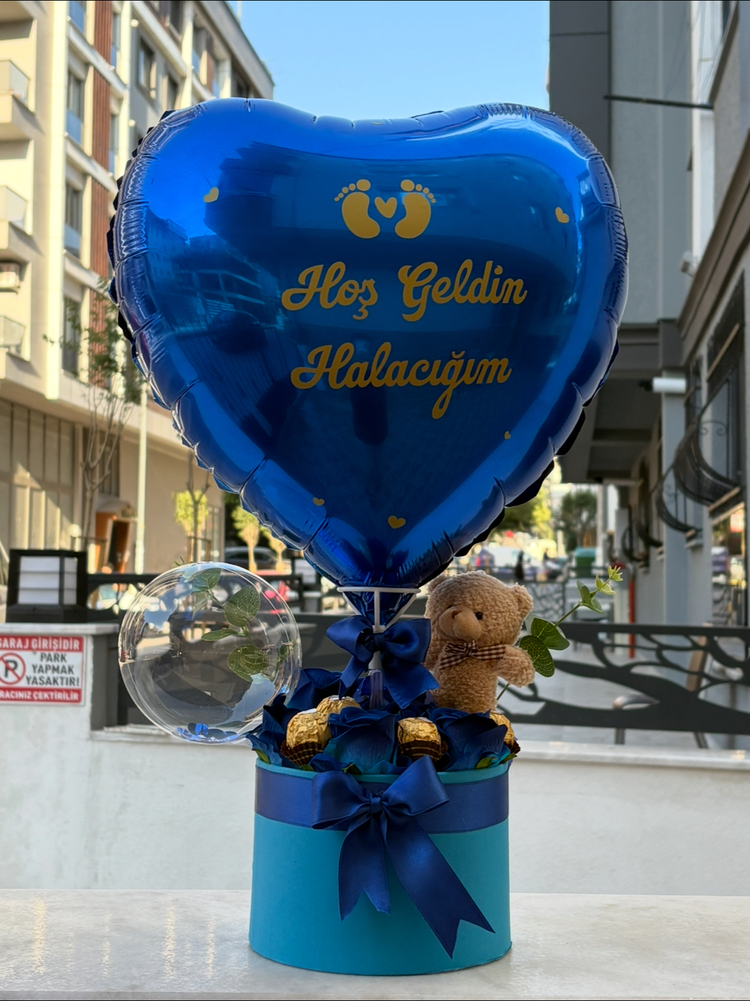 Mavi kalp Hoş geldin balon kutusu