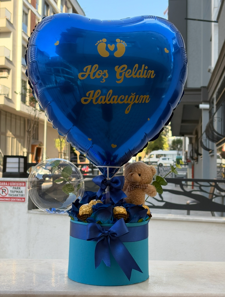 Mavi kalp Hoş geldin balon kutusu