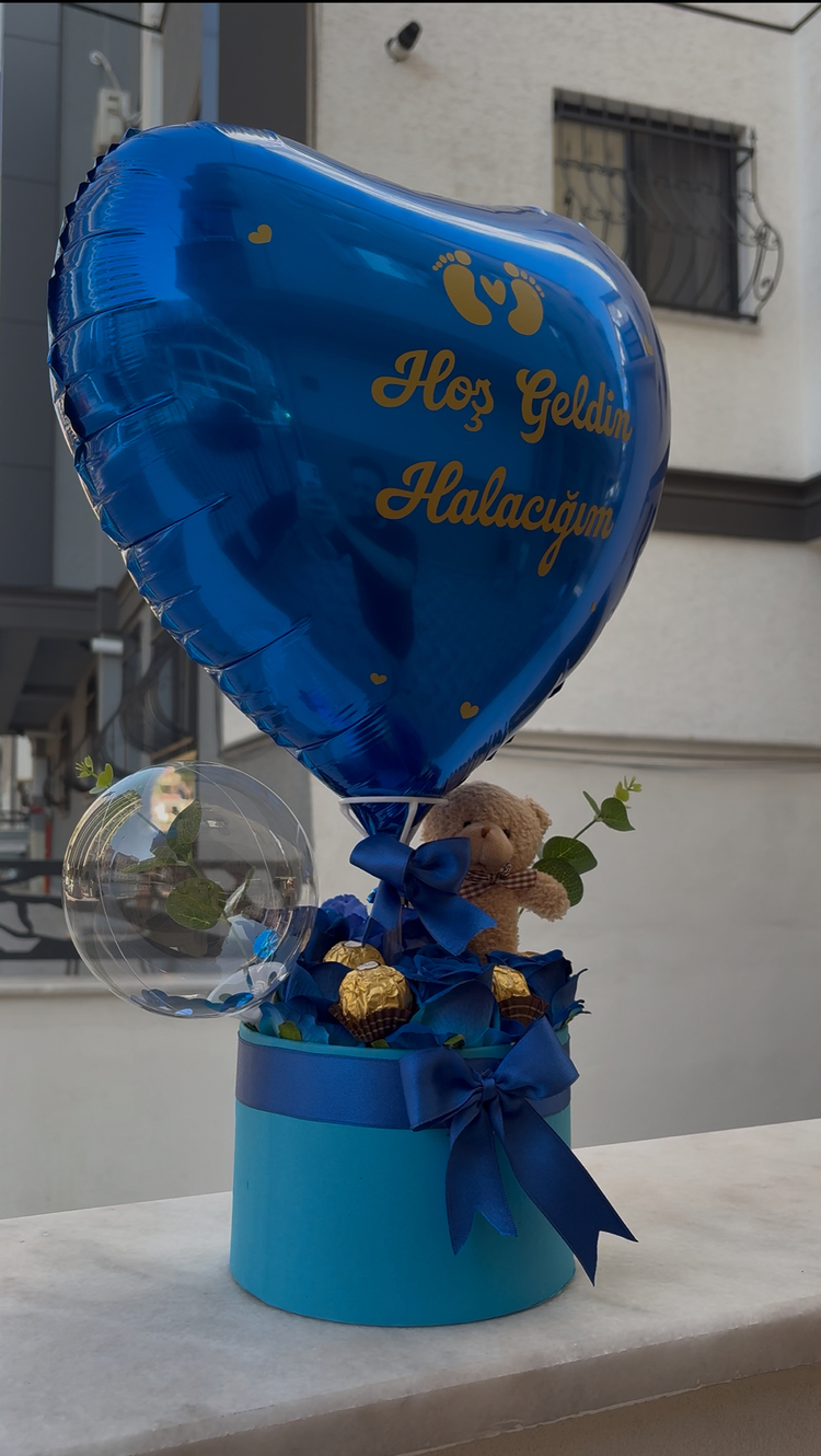 Mavi kalp Hoş geldin balon kutusu