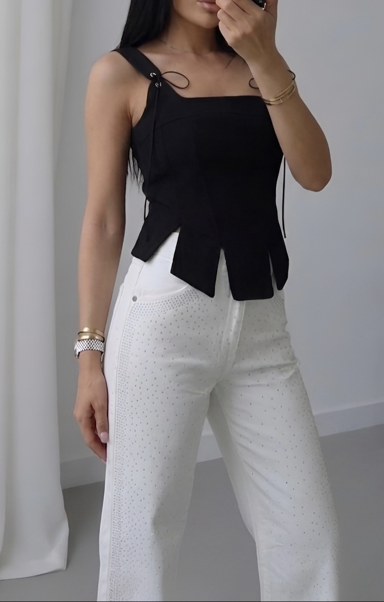 Siyah İp Detaylı Korse Bluz
