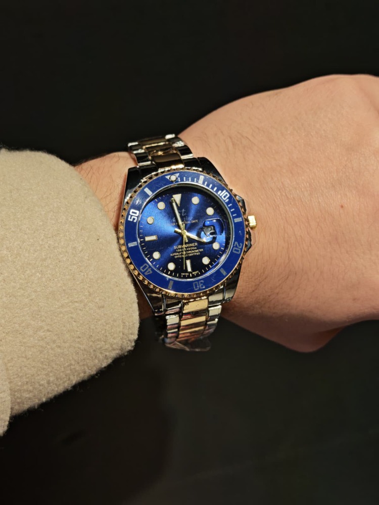 Rolex-Mavi Saat Gümüş Ve Altın Detaylı