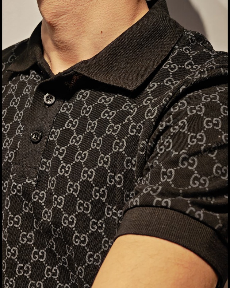 Premium Desenli Polo Yaka Tişört-Siyah