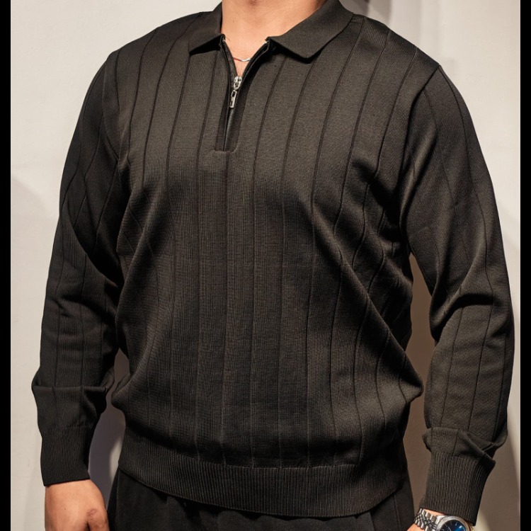 Premium Polo Yaka Triko-Siyah
