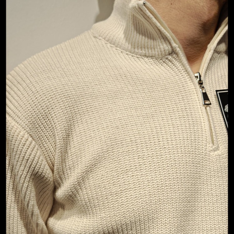 Selanik Örgü Fermuarlı Sweatshirt-Krem