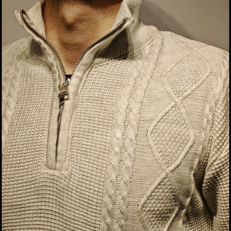 Selanik Örgü Fermuarlı Sweatshirt-Krem