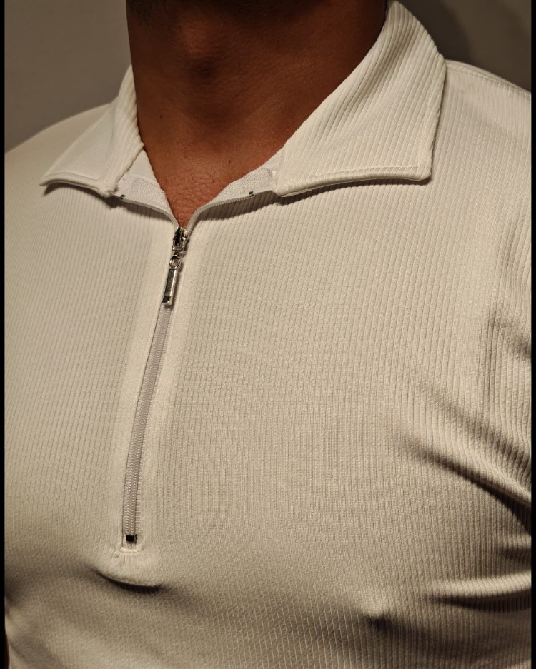 Premium Polo Yaka Triko Tişört-Beyaz