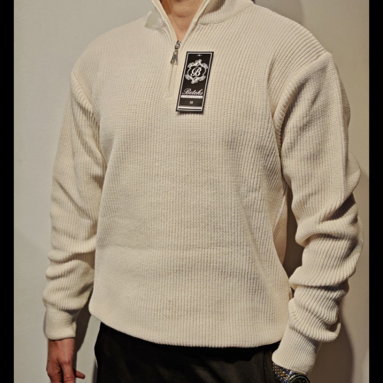 Selanik Örgü Fermuarlı Sweatshirt-Krem