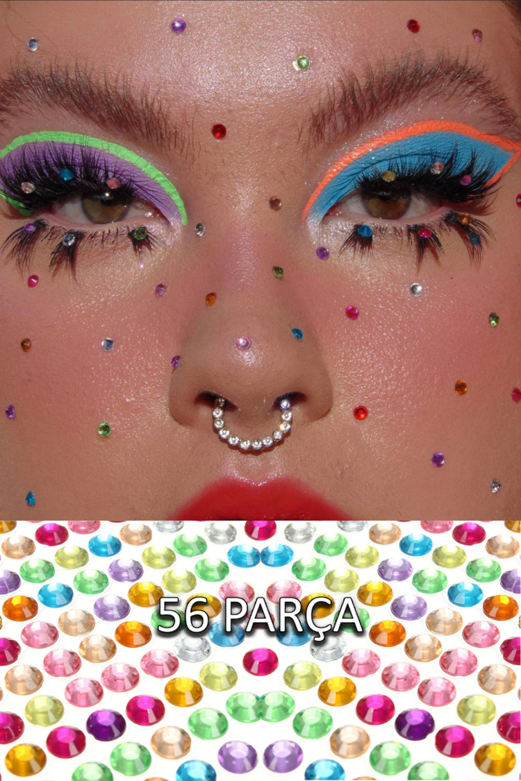 Renkl Yuvarlak Yüz Ve Vücut Taşı Face Gems 56 Parça