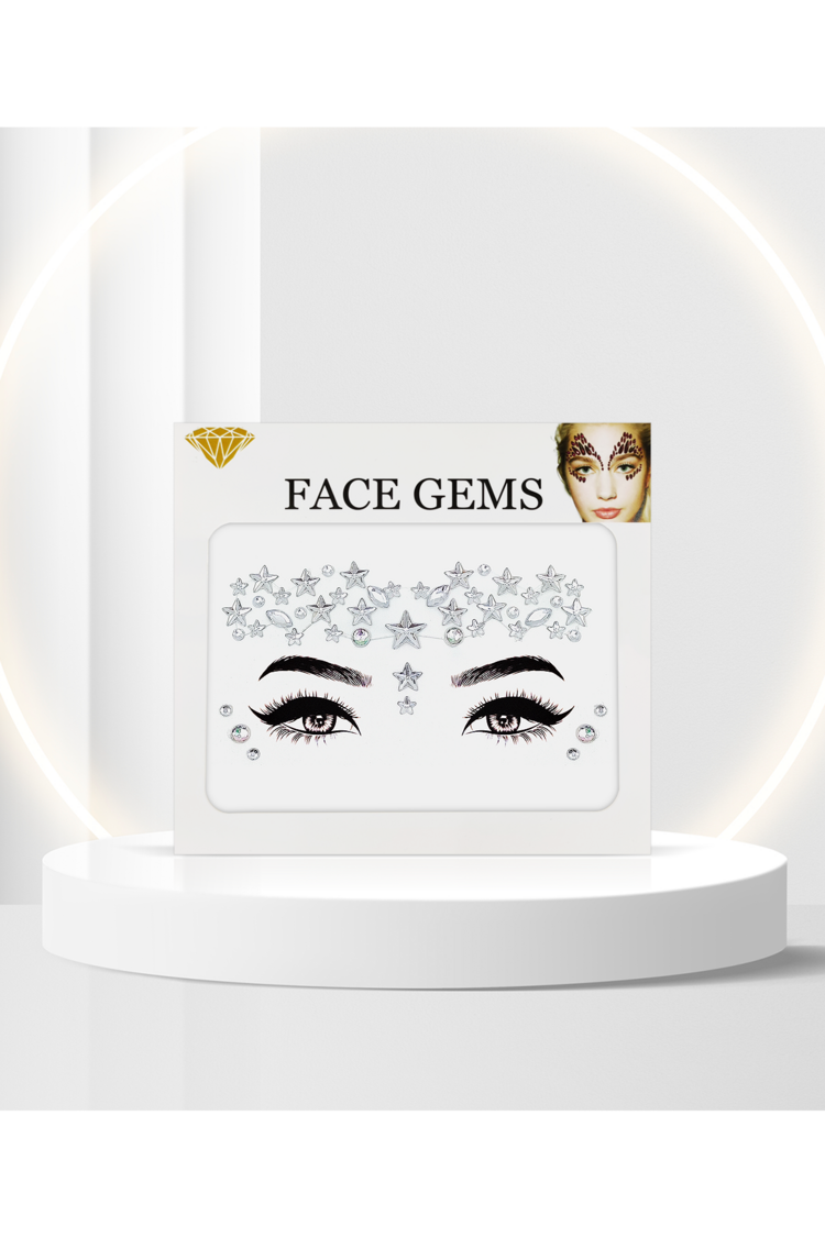 Gümüş Renkli Yıldız Kendinden Yapışkanlı Kristal Yüz Taşı Face Sticker
