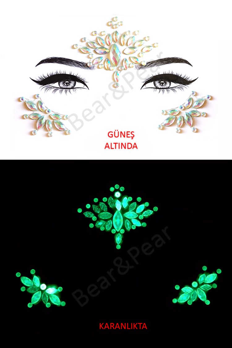 Fosforlu Neon Karanlıkta Parlayan Kendinden Yapışkanlı Festival Yüz Taşı