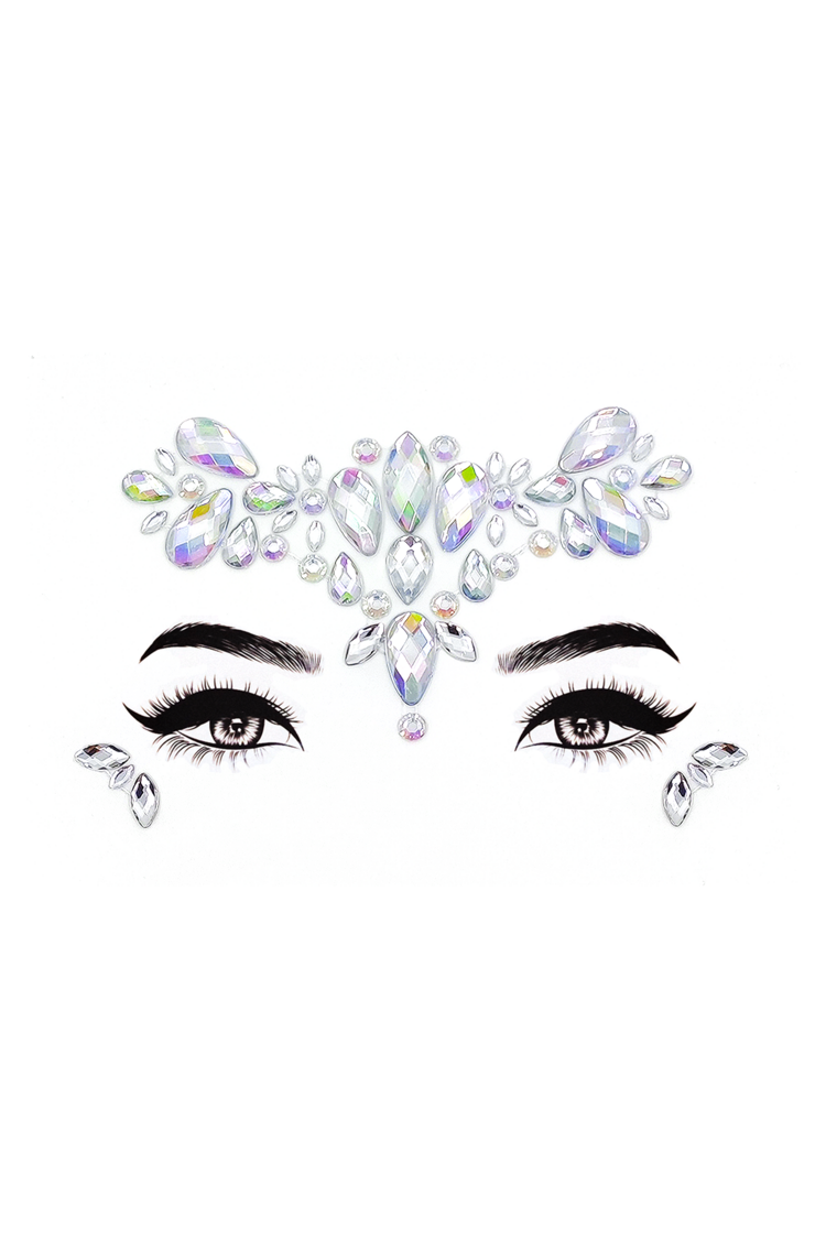 Gümüş Renkli Damla Taşlı Kendinden Yapışkanlı Kristal Yüz Taşı Face Sticker