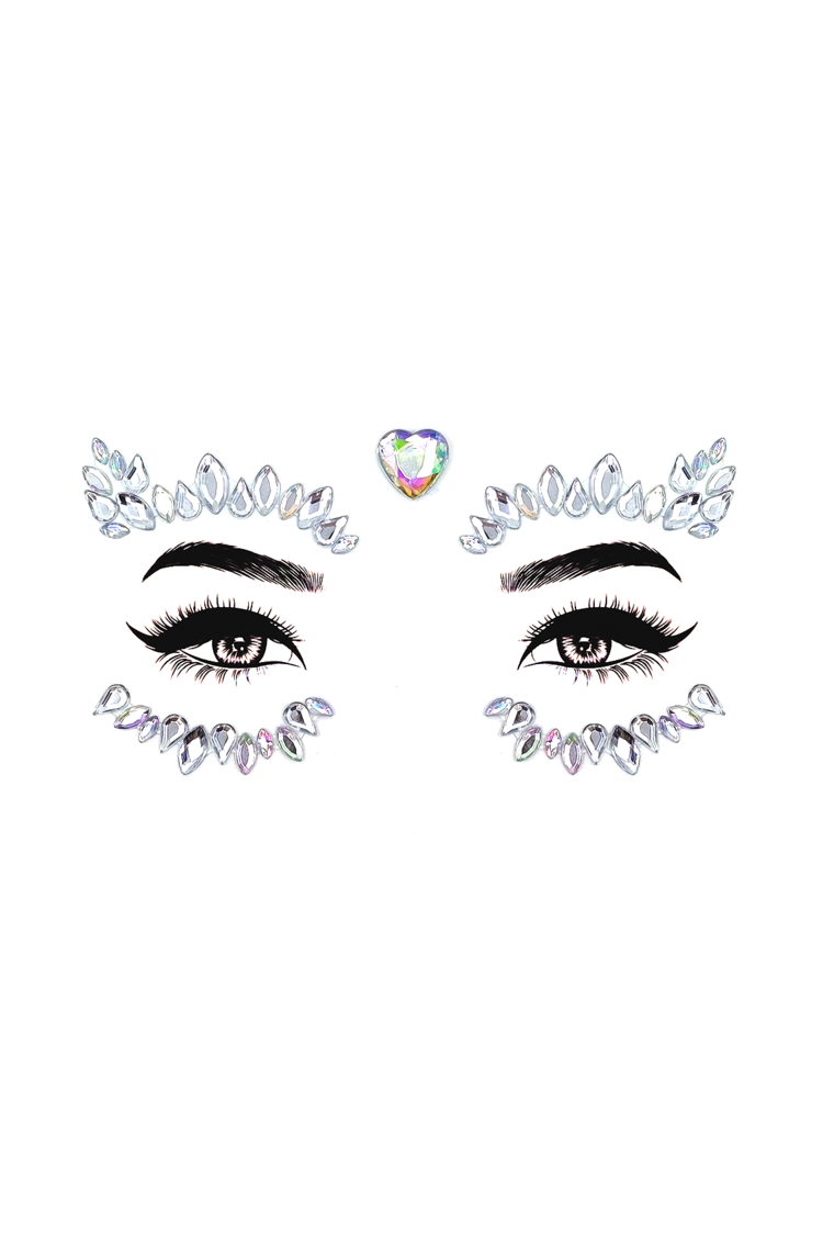 Gümüş Renkli Kalpli Kendinden Yapışkanlı Kristal Yüz Taşı Face Sticker