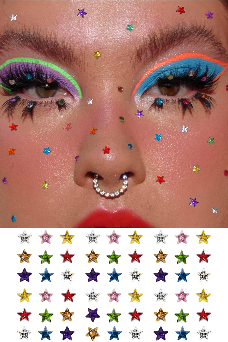 Renkli Yıldız Yüz ve Vücut Taşı Face Gems 56 Parça