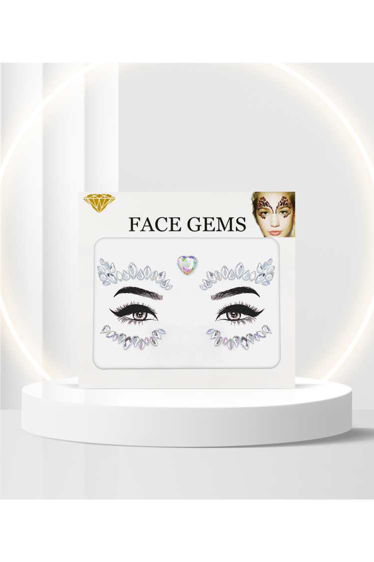 Gümüş Renkli Kalpli Kendinden Yapışkanlı Kristal Yüz Taşı Face Sticker
