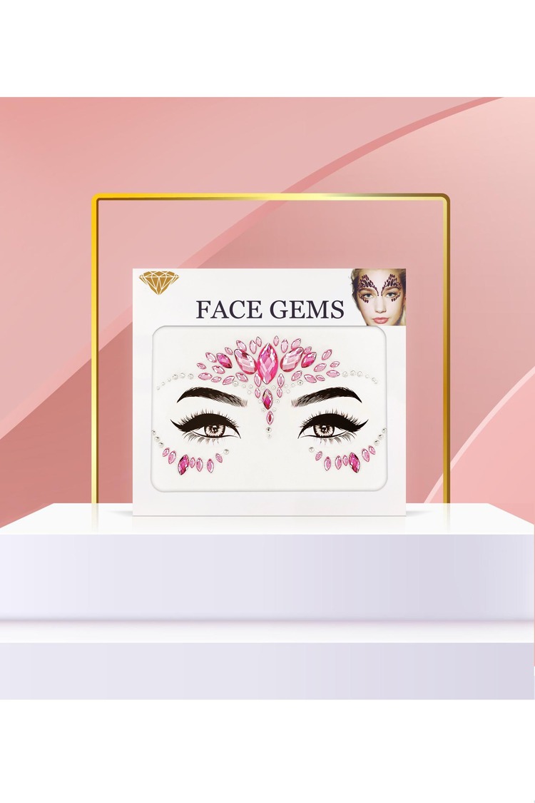 Pembe Renkli Kendinden Yapışkanlı Kristal Yüz Taşı Face Gems