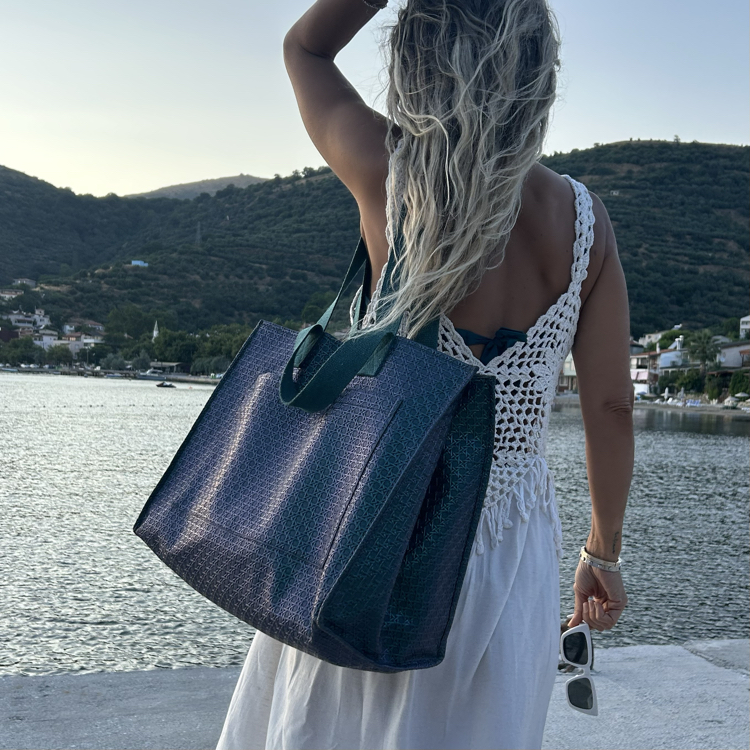Renk Geçişli Hasır Deri XL Plaj Çantası