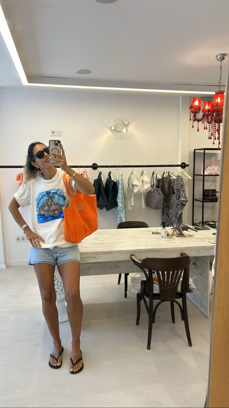 Turuncu Kanvas Shopping Çanta