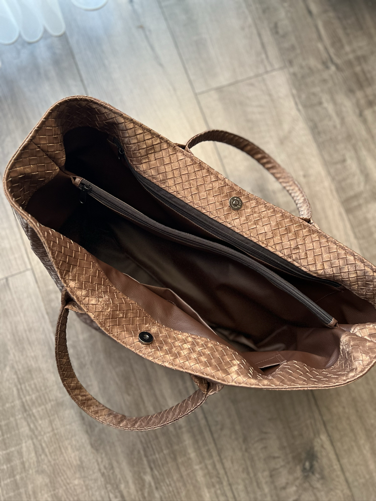 Süet Kahve Hasır Deri Maxi ShoppingBag