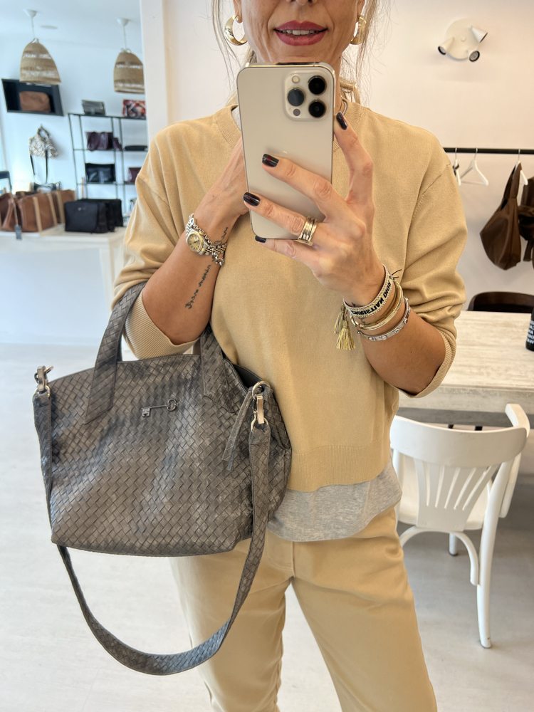 Süet Gri Hasır City Bag
