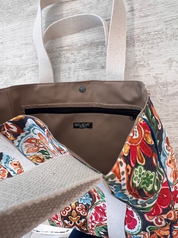  Barok Desen Siyah Detaylı Shopper Çanta
