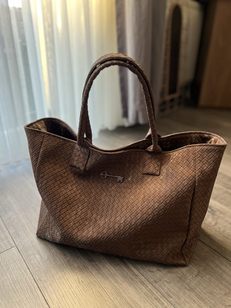 Süet Kahve Hasır Deri Maxi ShoppingBag