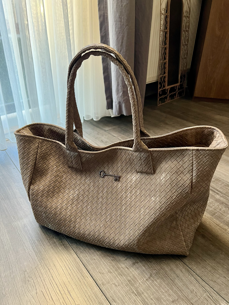 Süet Biscuit Hasır Deri Maxi ShoppingBag 
