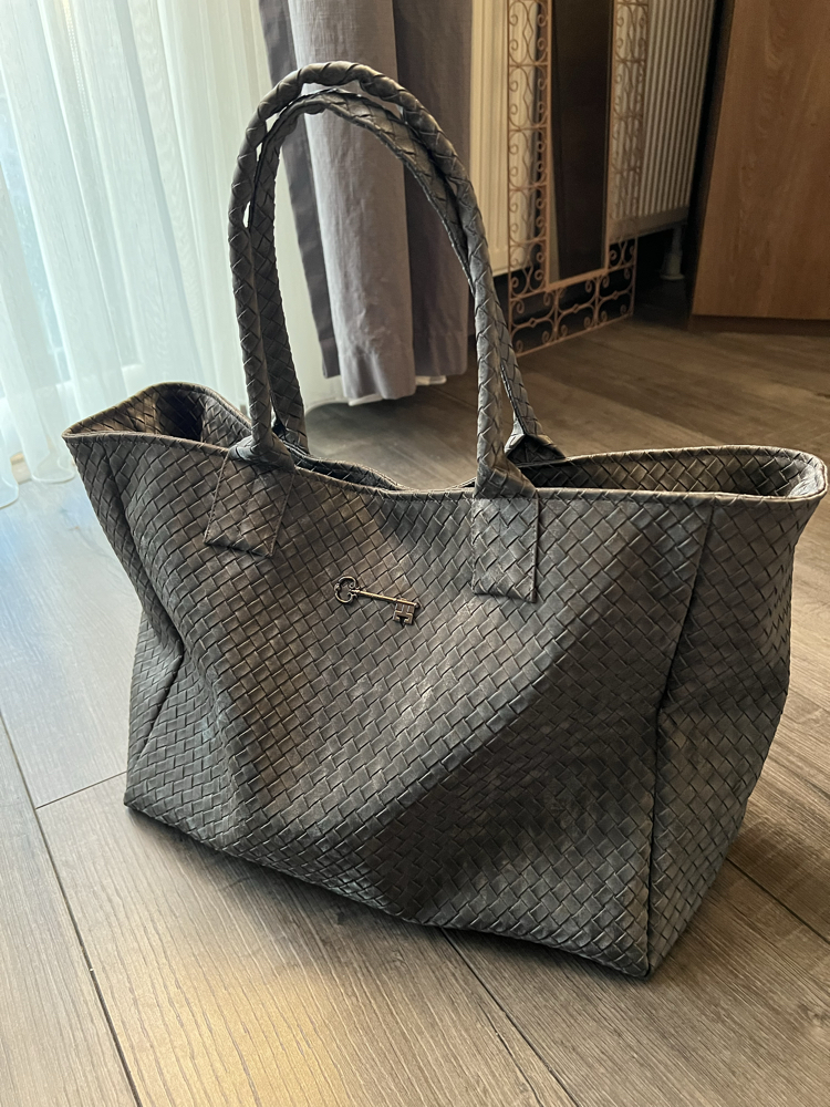 Süet Gri Hasır Deri Maxi ShoppingBag 