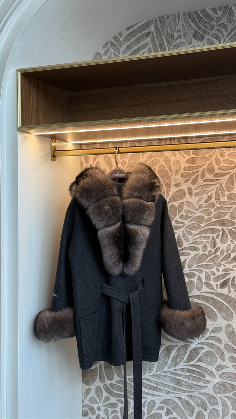 Andrea Fox Fur Caban Noir 
