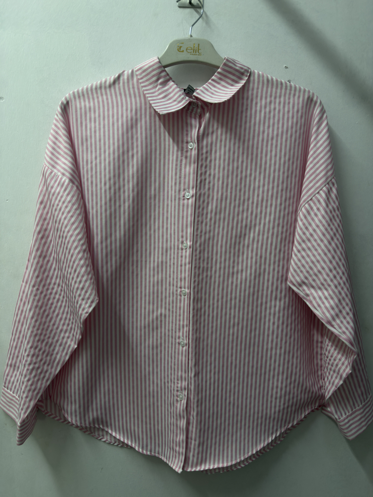 Kadın Pembe Çizgili Oversize Gömlek