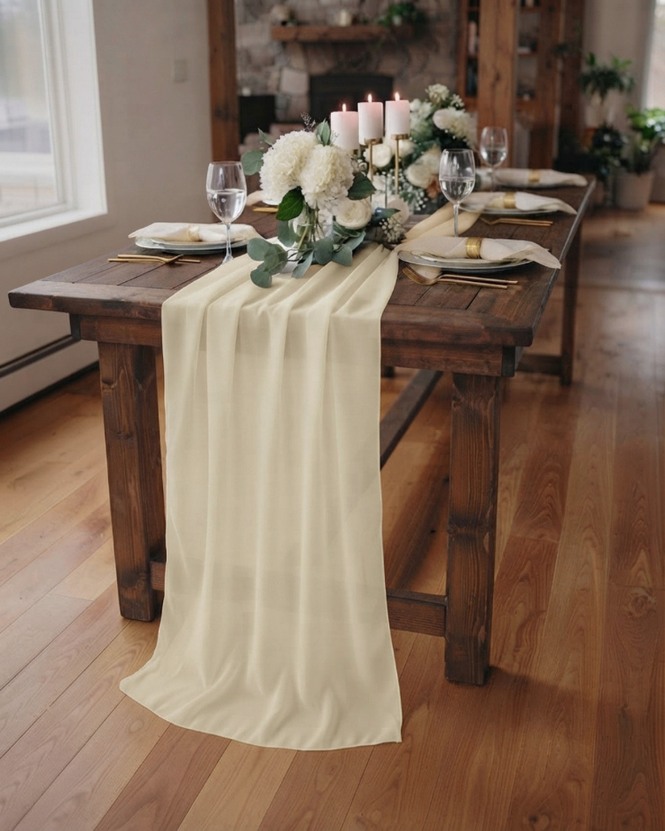 Pastel Sarı Şifon Runner - Bahar Konseptli Sofralar & Modern Davetler İçin Masa Örtüsü