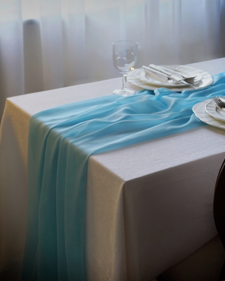 Bebek Mavisi Şifon Runner - Baby Shower & Organizasyonlar için Masa Örtüsü