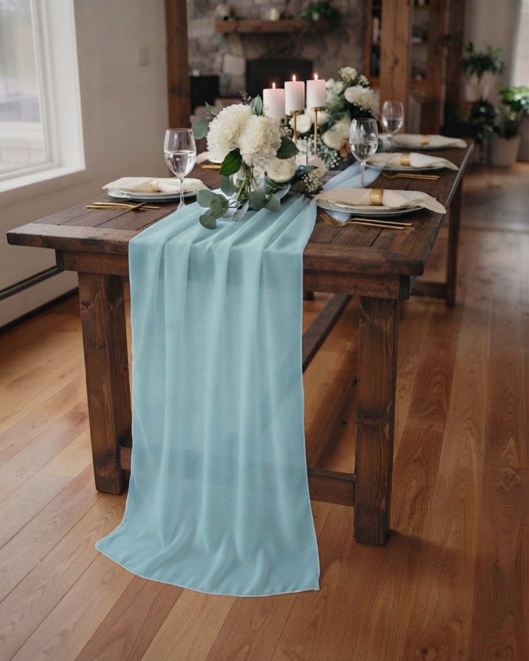 Bebek Mavisi Şifon Runner - Baby Shower & Organizasyonlar için Masa Örtüsü