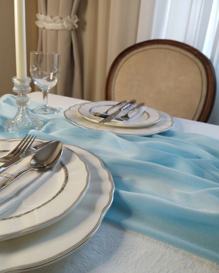 Bebek Mavisi Şifon Runner - Baby Shower & Organizasyonlar için Masa Örtüsü