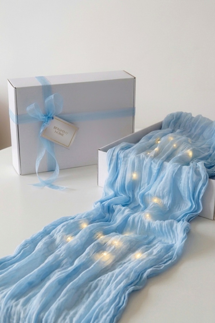 Bebek Mavisi Bohem Runner -Baby Shower, Organizasyon & Davet için Masa Örtüsü 50x200