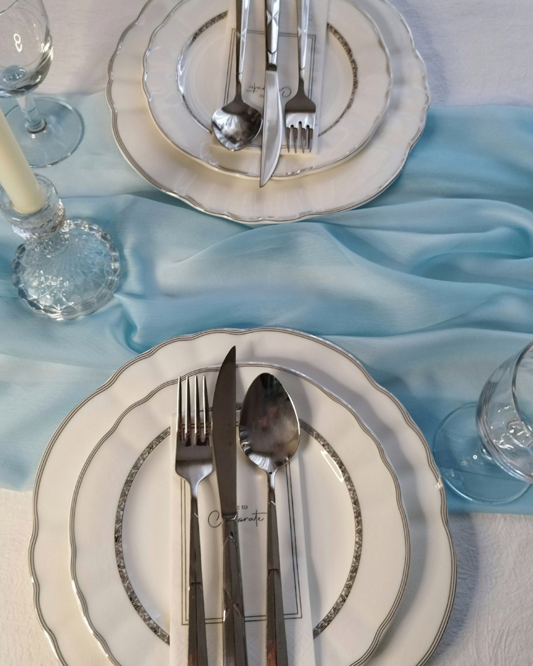 Bebek Mavisi Şifon Runner - Baby Shower & Organizasyonlar için Masa Örtüsü