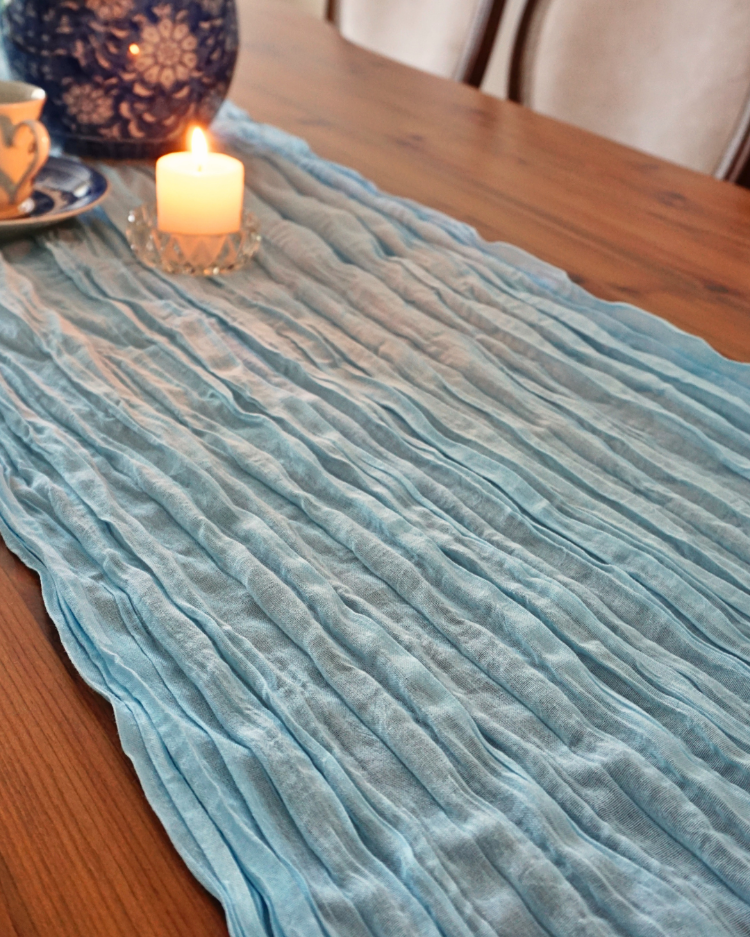 Bebek Mavisi Bohem Runner -Baby Shower, Organizasyon & Davet için Masa Örtüsü 50x200