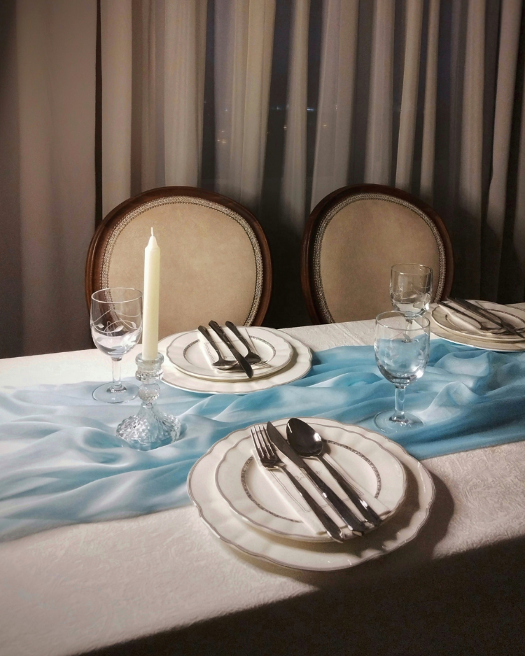 Bebek Mavisi Şifon Runner - Baby Shower & Organizasyonlar için Masa Örtüsü