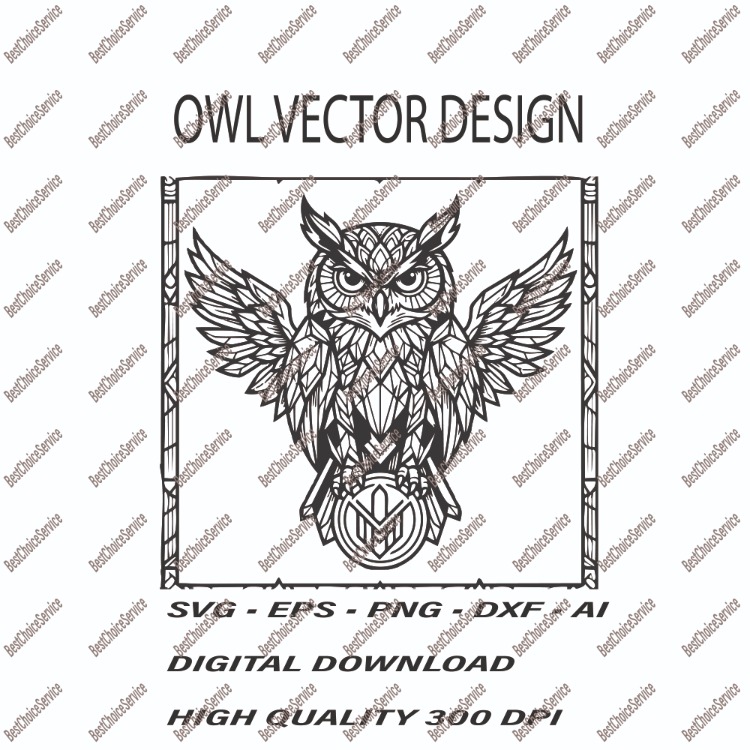 Majestic Geometric Owl Vector - Detailed Wisdom Owl Design for T-Shirts, Mugs, and Prints