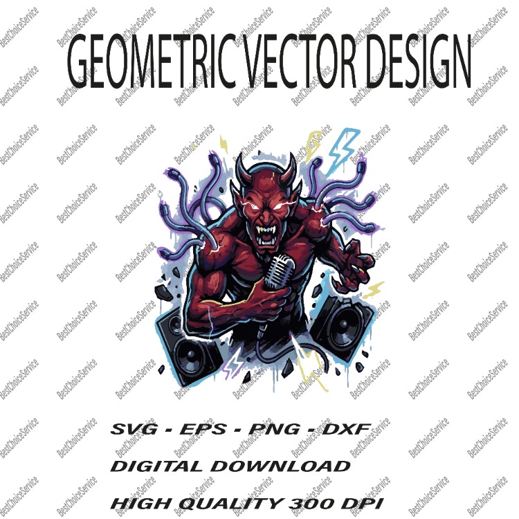 Rockstar Devil Vector Illustration - Music Demon SVG, EPS, PNG, DXF - Digital Download