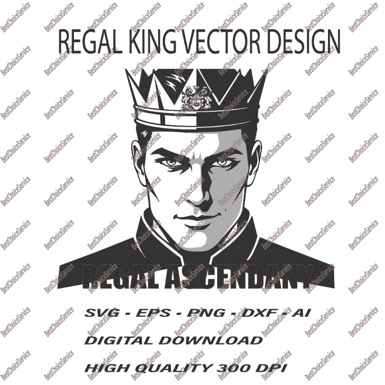Regal King Crown Vector Art - Majestic Prince Portrait SVG, EPS, PNG, DXF, AI - Digital Download