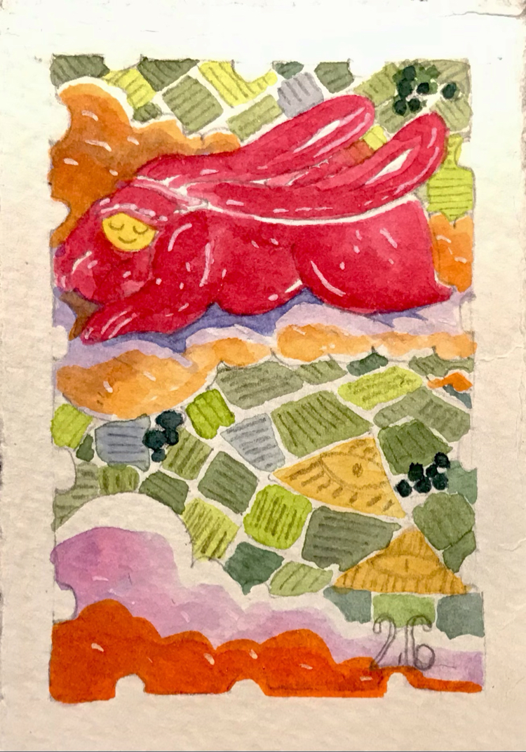 Red rabbit on the cloud