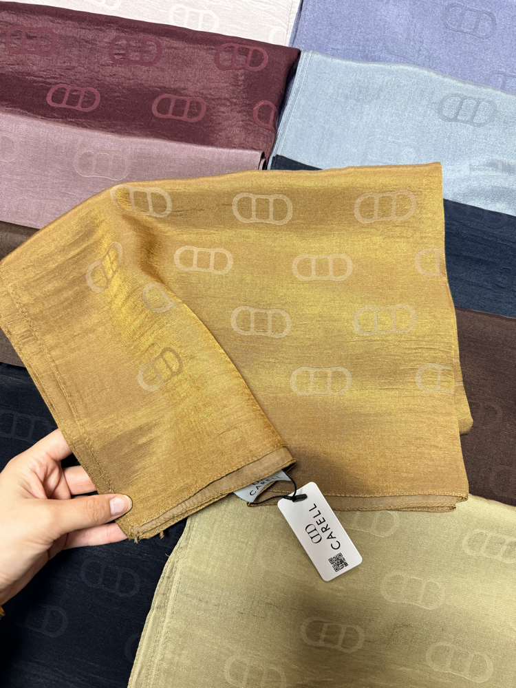 CARELL |  Etiketli Monogram Desen Liora Pamuk Şal Hardal/gold