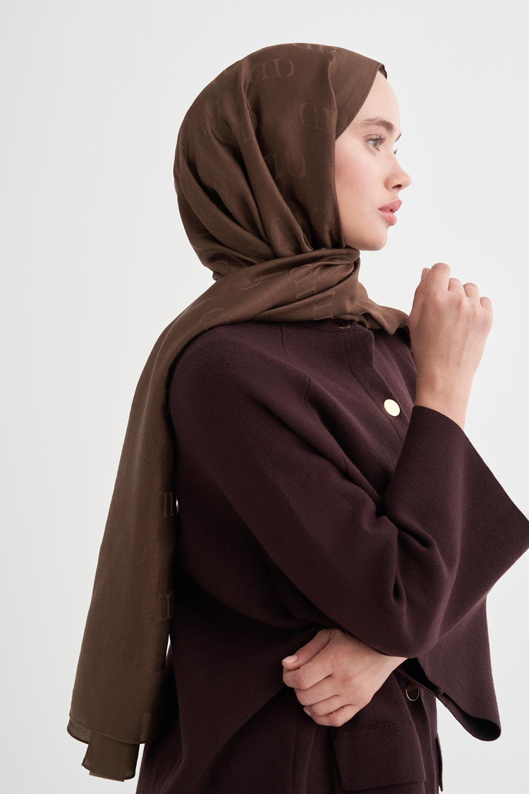 CARELL |  Etiketli Monogram Desen Liora Pamuk Şal mocha
