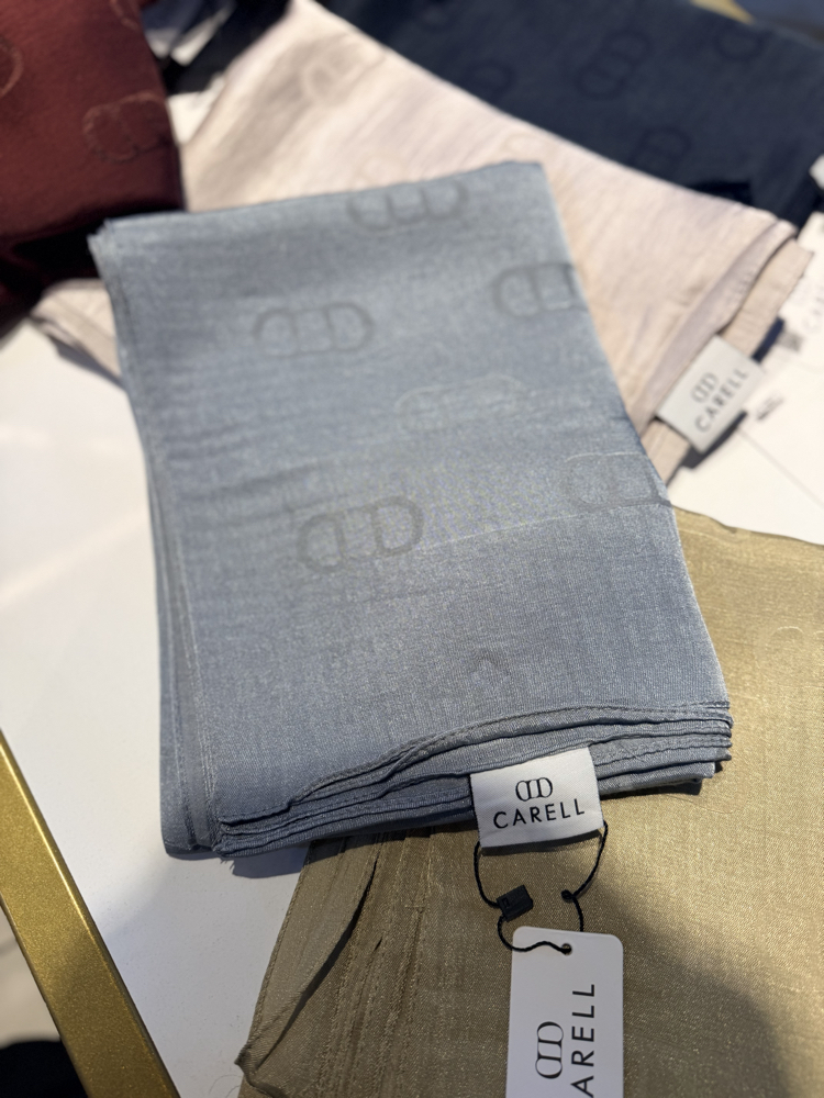 CARELL |  Etiketli Monogram Desen Liora Pamuk Şal gri