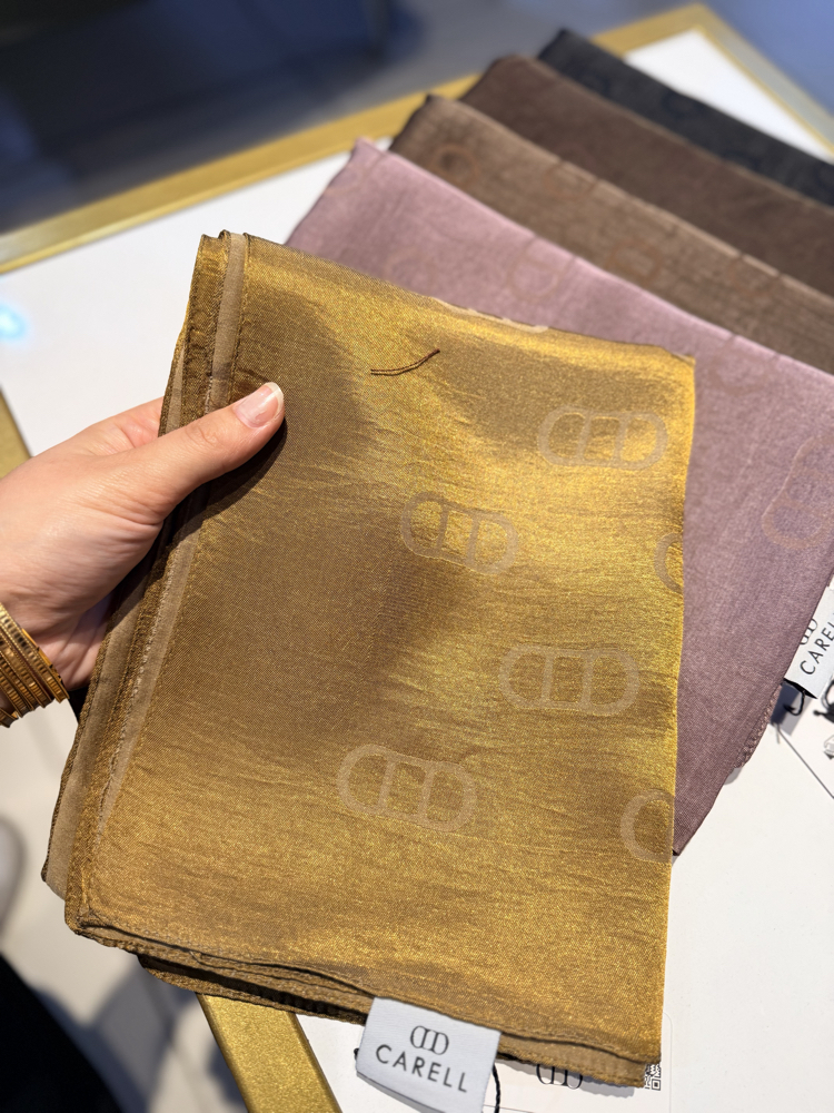 CARELL |  Etiketli Monogram Desen Liora Pamuk Şal Hardal/gold